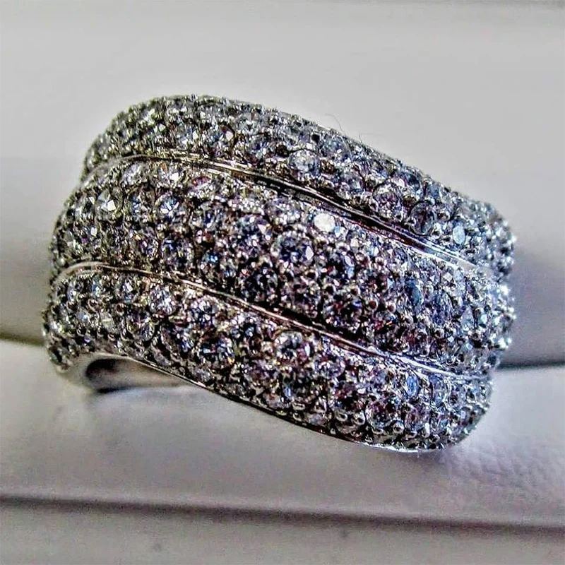 

Luxury Wavy Full White AAAAA Zircon Ring Elegant And Simple Combination Wedding Rings For Women Grils Hot Fashion Jewelry Gifts