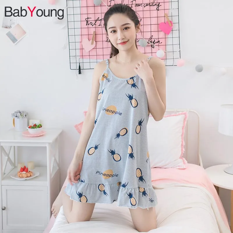 BabYoung женское летнее платье для сна свободная короткая юбка большого размера