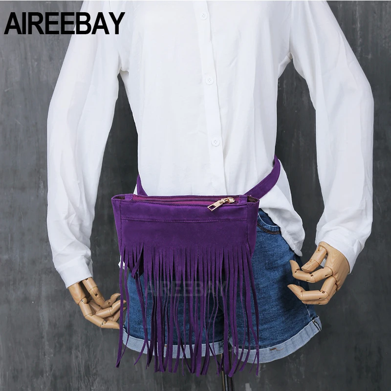 Женские бархатные сумки AIREEBAY винтажные дизайнерские поясные с кисточками