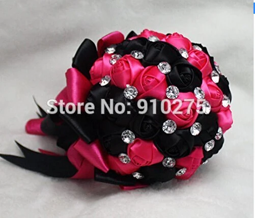 Ручная работа черные и ярко-Розовые атласные розы декоративные свадебные цветы