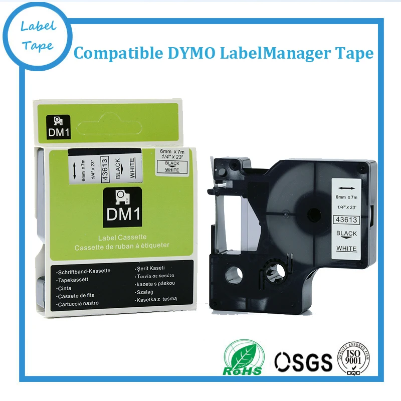 

2PK/lot 1/4'' x 23' 43613 Compatible DYMO tape, 6mm DYMO label tape, black on white 43613 D1 tape