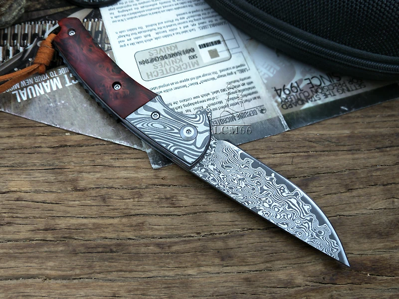 LCM66 дамасский складной нож ручной работы кованый нож охотничий нож 60HRC Ebony Ручка с портативным ножом Инструменты острый открытый knif