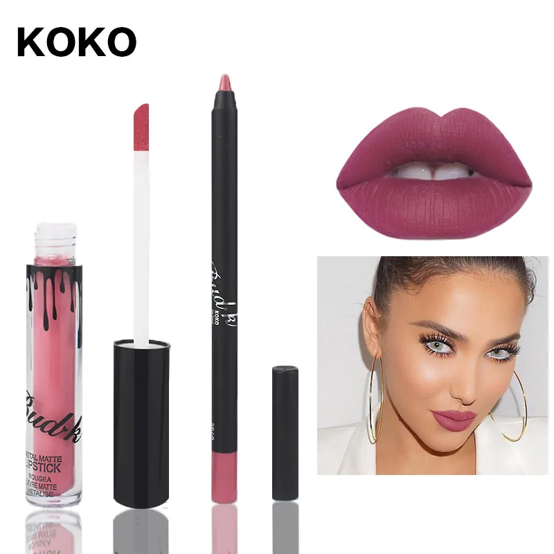 2018 популярные новые бутон K Матовая жидкая помада + Lips Pencil Макияж Lasting
