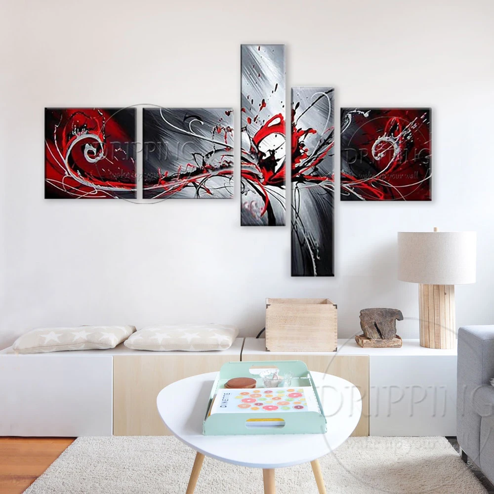Goede Gratis Verzending Handgeschilderde 5 Panelen Wall Art Schilderij Abstract Olieverfschilderij 5 Stuks Groep Abstracte Olieverf Voor Woonkamer