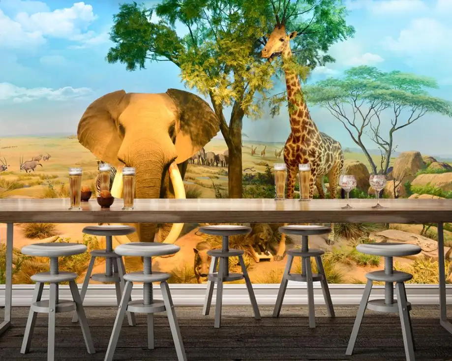 

3d стереоскопические обои на заказ, слон, жираф, обои для детской комнаты, спальни, стен, фоновая бумажная настенная 3d Роспись