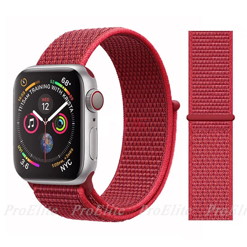 Color27 Red Ремешок для наручных часов Apple Watch Series 5/4/3/2/1 38 мм 42 мм мягкий нейлон в едином положении во время занятий легкой атлетикой, correa, дышащая поверхность спортивные петли для наручных часов iwatch, 5 4 40 мм 44 мм - Цвет ремешка: Color27 Red