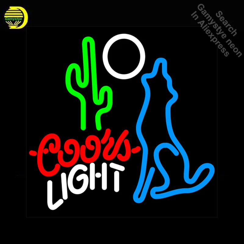 

Неоновая вывеска Coors светильник, Койот, луна, неоновая вывеска, стеклянные трубки для коммерческого отдыха, светильник для гаража, знаковая ...