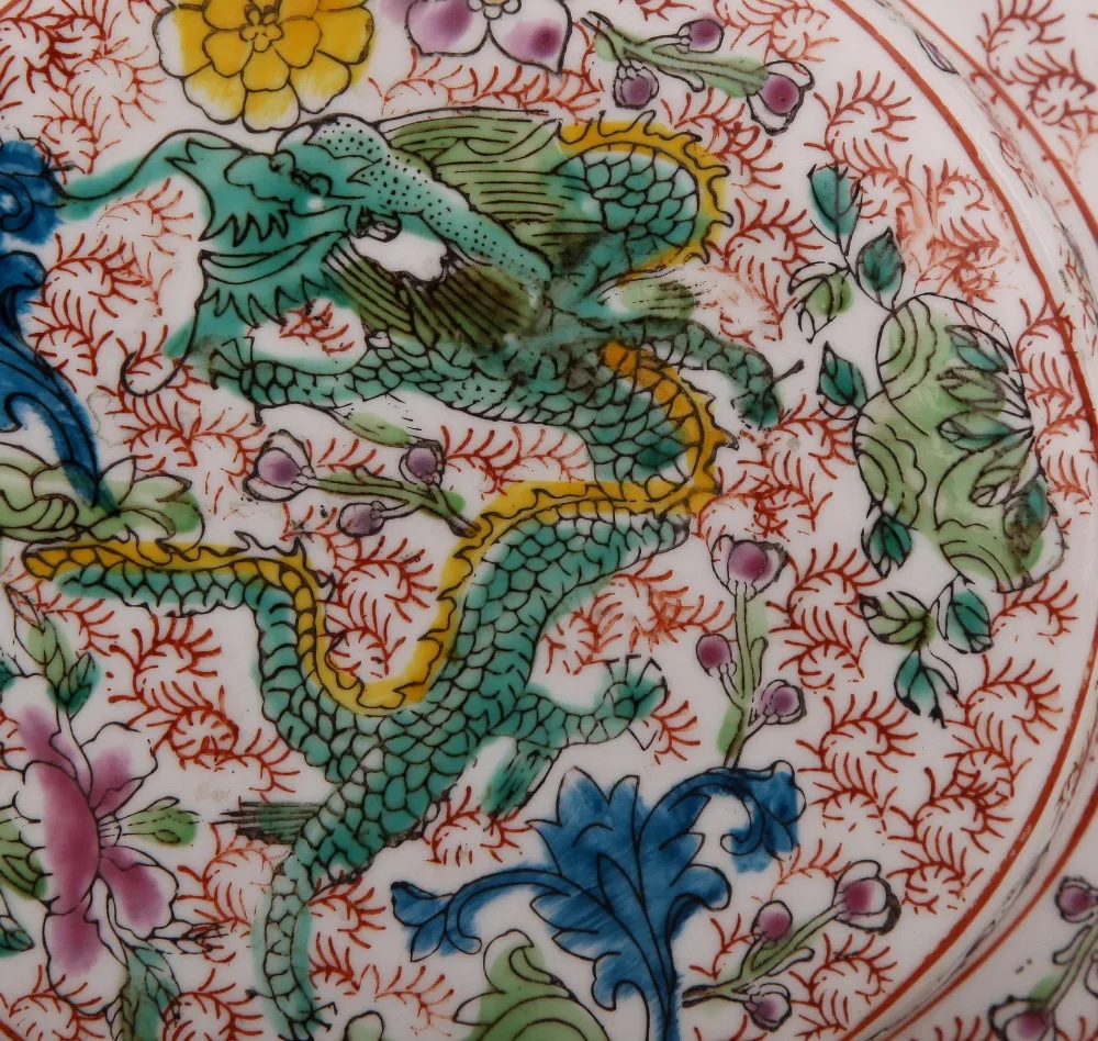 Kangxi's annual pastel двойной дракон цветочный узор Луна горшок антикварный фарфор