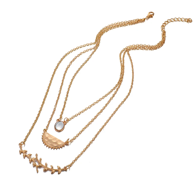 Модный женский многослойный кулон docona с золотым листом полукруг кристаллами