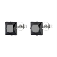pe74 titanium stud earrings with aaa square black zircon 316l stainless steel earring ip plating no fade allergy free 3mm to 8mm