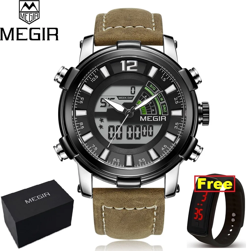 MEGIR мужские часы с двойным дисплеем военные спортивные Цифровые Аналоговые