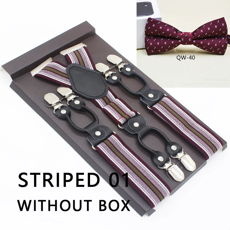 STRIPED 01 Мужские подтяжки набор новые подтяжки с галстуком-бабочкой винтажные повседневные 6 зажимов подтяжки брюки ремень подарок для отца/мужчины - Цвет: STRIPED 01