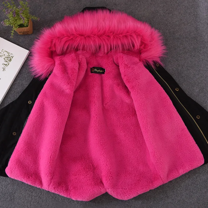 Зимняя куртка для девочек меховая парка с большим воротником из искусственного