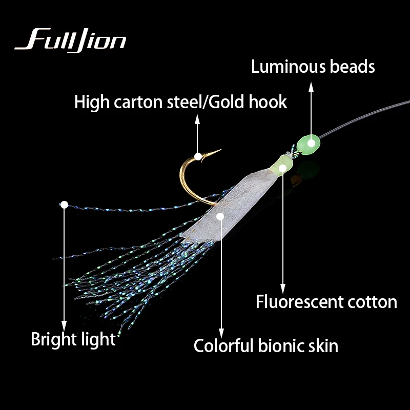 Рыболовные крючки Fulljion для поворотной рыбалки светящиеся Позолоченные