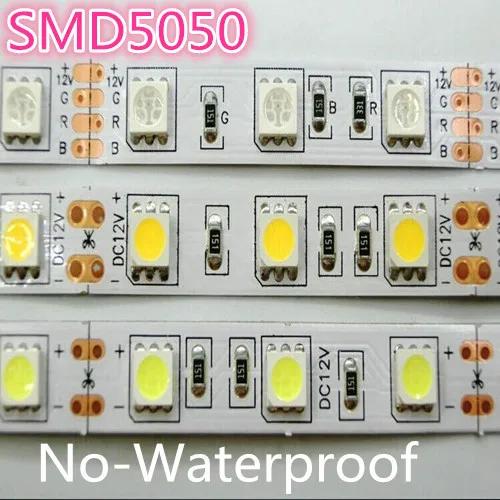 

LED Strip 5050 Waterproof/Non-waterproof 5m RGB/White/Warm White/Red/Blue/Green DC12V SMD Flexible strips 5M/lot