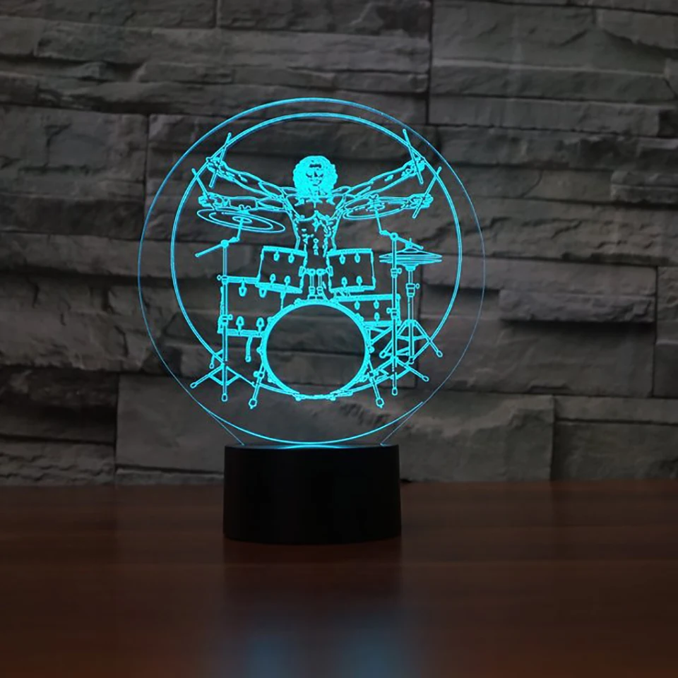 Набор барабанов 3D иллюзия ночник рок Музыкальные инструменты LED настольная лампа
