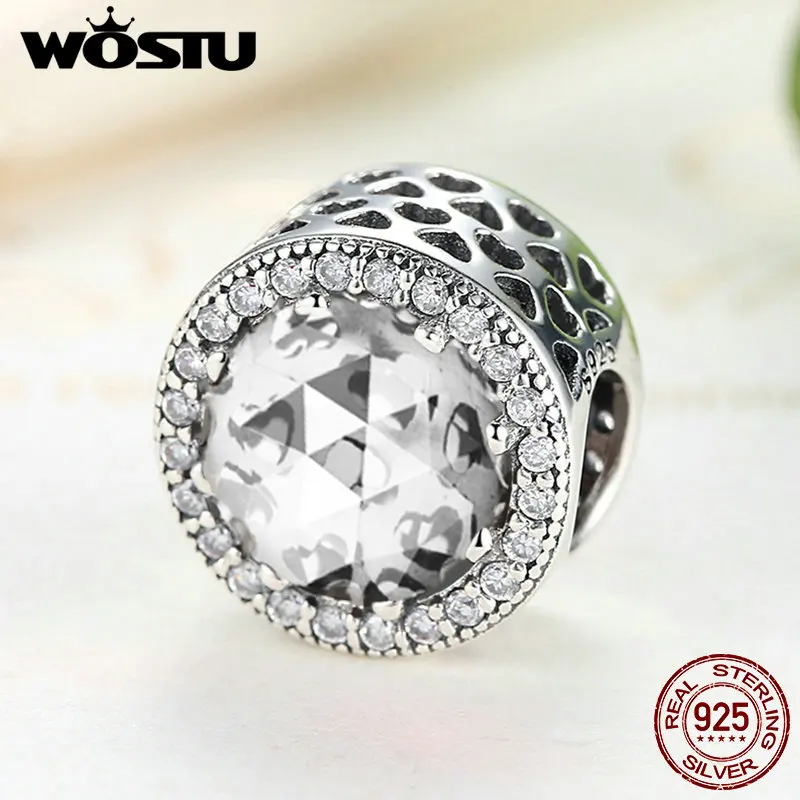 WOSTU 2019 хит продаж Стерлинговое Серебро 925 пробы Сияющие Шарм в виде сердец бусины