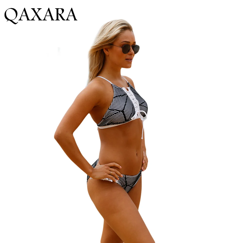 Blue Floral Rosy Trim Fishnet Mesh Patchwork Black White Lace Up Front Design Tankini Crisscross Back Self-tie Of The Top Comfy |