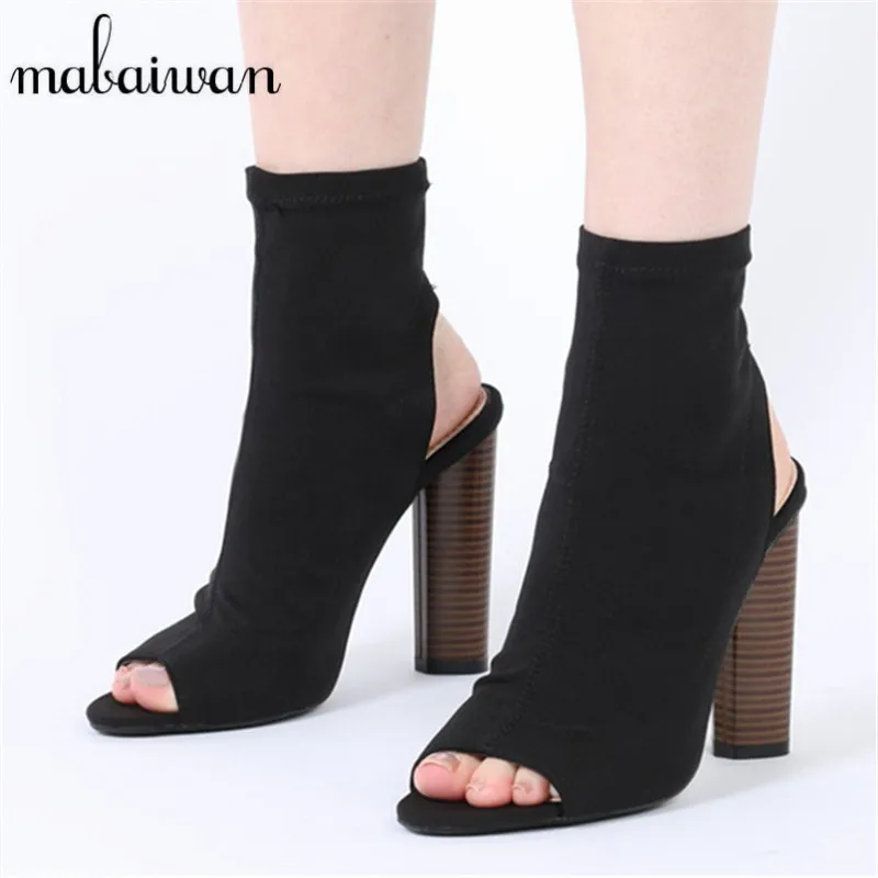 Mabaiwan модные женские туфли стрейч Летние ботильоны открытый носок Slingback слипоны