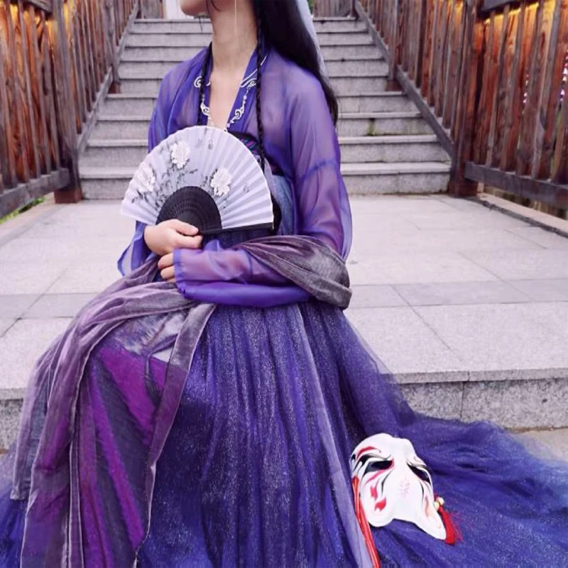 Женское китайское платье Hanfu традиционная китайская одежда фиолетовое со
