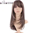 S-noilite волосы прямые коричневые синтетические парики с челкой для чернокожих женщин искусственные волосы термостойкие парики для афроамериканцев