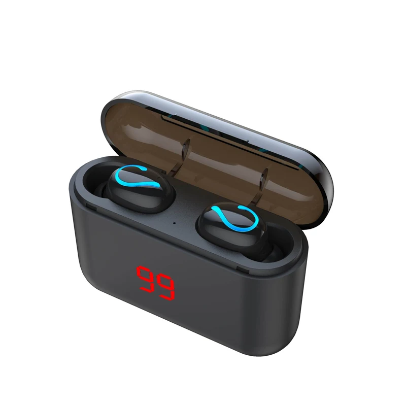 Мини TWS 5,0 Bluetooth 8D стерео наушники беспроводные наушники IPX7 водонепроницаемые наушники спортивные наушники с 2600 мАч power Bank - Цвет: Черный