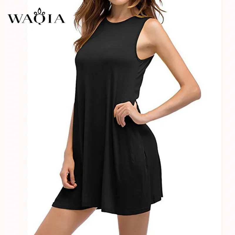 WAQIA 2019 Summer Dress Women Plus Szie 5XL Sleeveless Boho Style Short Beach Sundress Casual Shift Dresses Vestidos | Женская одежда