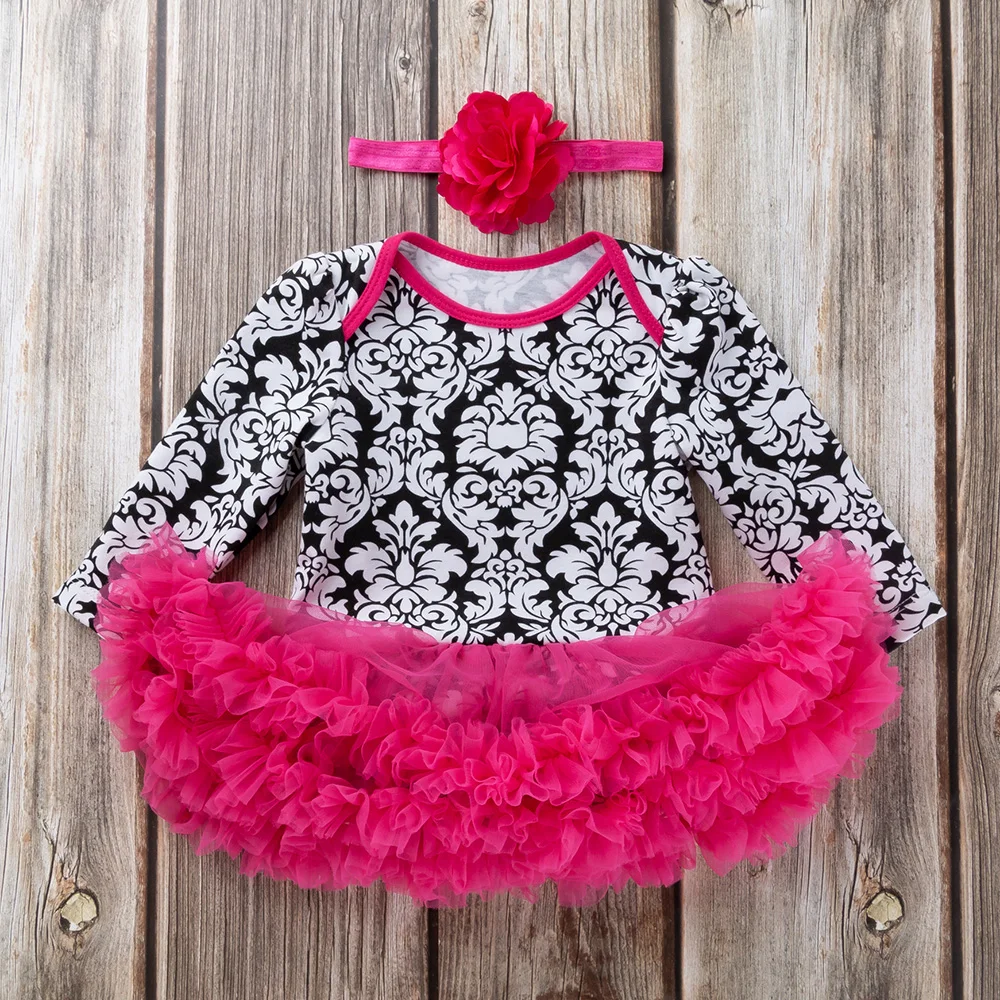 2019 new Baby Newborn Pink Dress Girls Rompers Long Sleeve Cotton Ruffle Jumpsuit Girl Clothes 2pcs set | Детская одежда и обувь