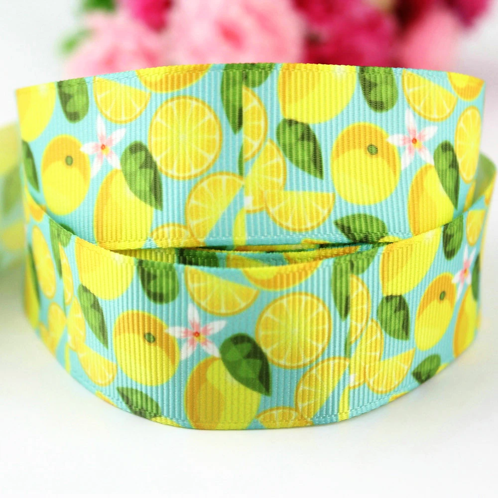 

1'' 25mm custom pattern cartoon lemon printed grosgrain ribbon DIY ribbons brand fabric 50 yards
