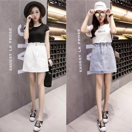 Женская джинсовая юбка трапеция летние джинсовые юбки карамельных цветов с