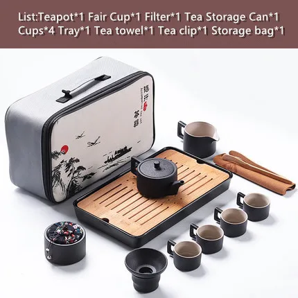 07 Style Tea Set Открытый портативный дорожный чайный набор, черный керамический чайник кунг-фу, чайные чашки, домашний керамический чайный набор для хранения, поддержка логотипа на заказ - Цвет: 07 Style Tea Set