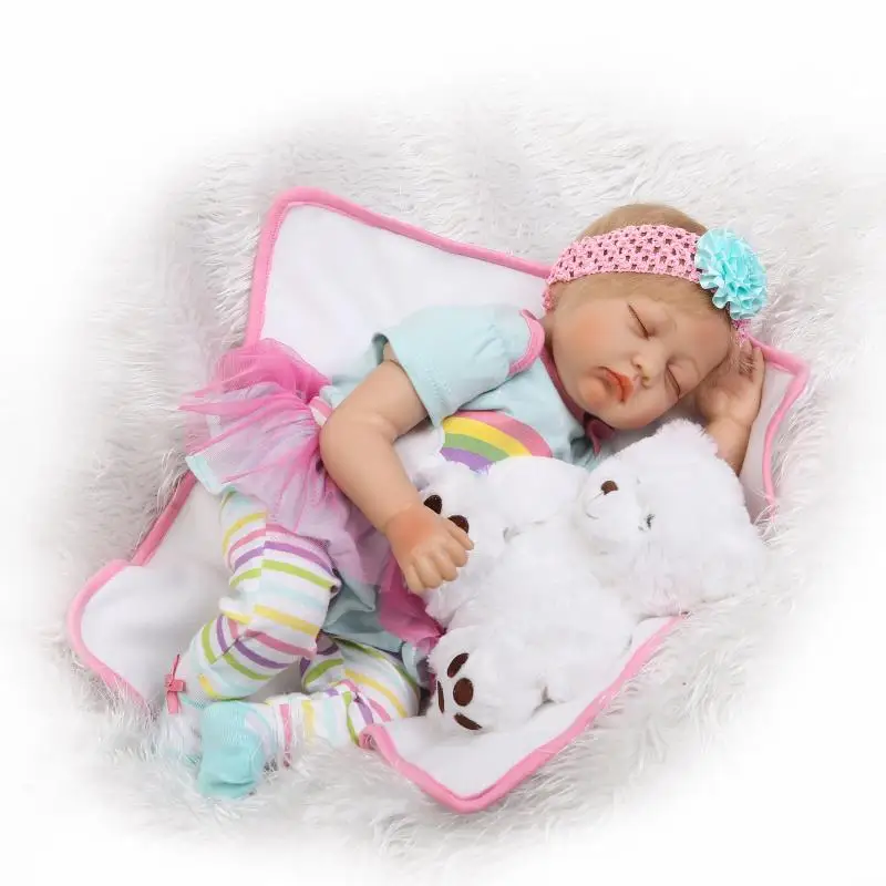 

55cm NPK Soft Silicone Reborn baby dolls childsleeping doll toys With Bear bebe princess reborn bonecas kids Gift