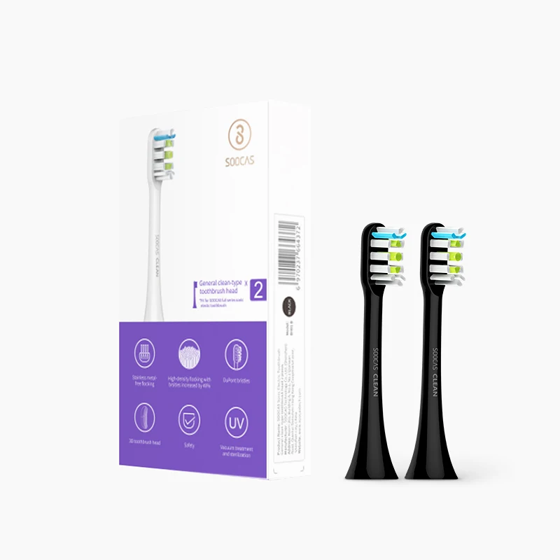 2 black clean head Soocas X3 X1 без металла Флокирование Сменная головка для электрической зубной щетки чистая насадка для электрической щетки xiaomi soocare головки - Цвет: 2 black clean head