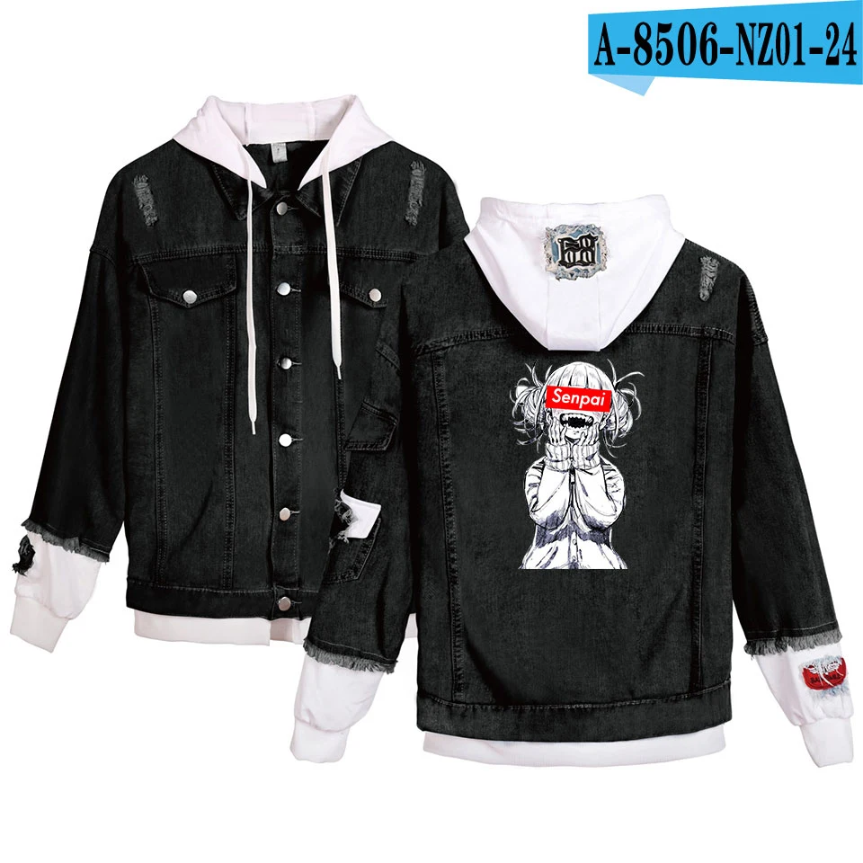 Senpai Women Denim Jacket Girls Casual Ripped Hole Jeans Coat Female Plus Size Hooded Outerwear Spring Autumn Jackets