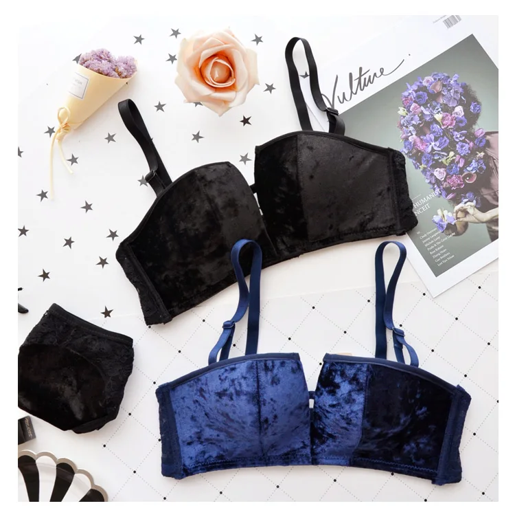 Зимний меховой dee-v шеи сексуальный выдалбливают белье бесшовные bralette и трусики наборы половина чашки кружева пуш-ап девушки нижнее белье
