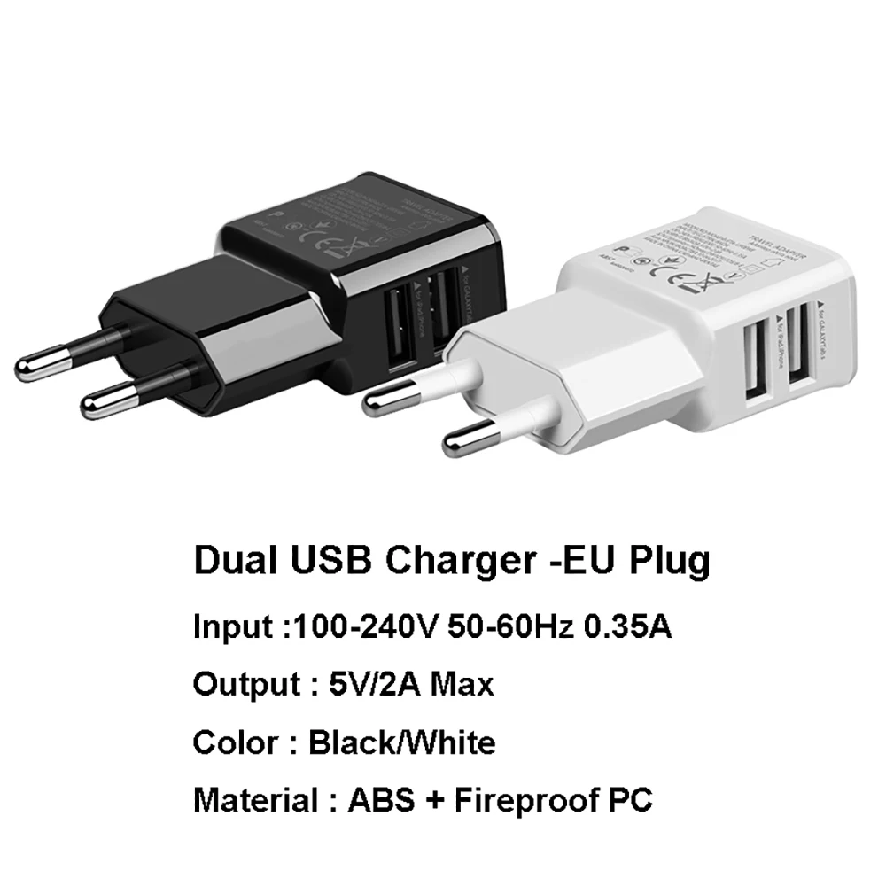 Dual USB Charger 5V2A Travel Wall Adapter For iPhone X 8 Plus iPad Samsung S9 S8 Mobile Phone Chargers | Мобильные телефоны и