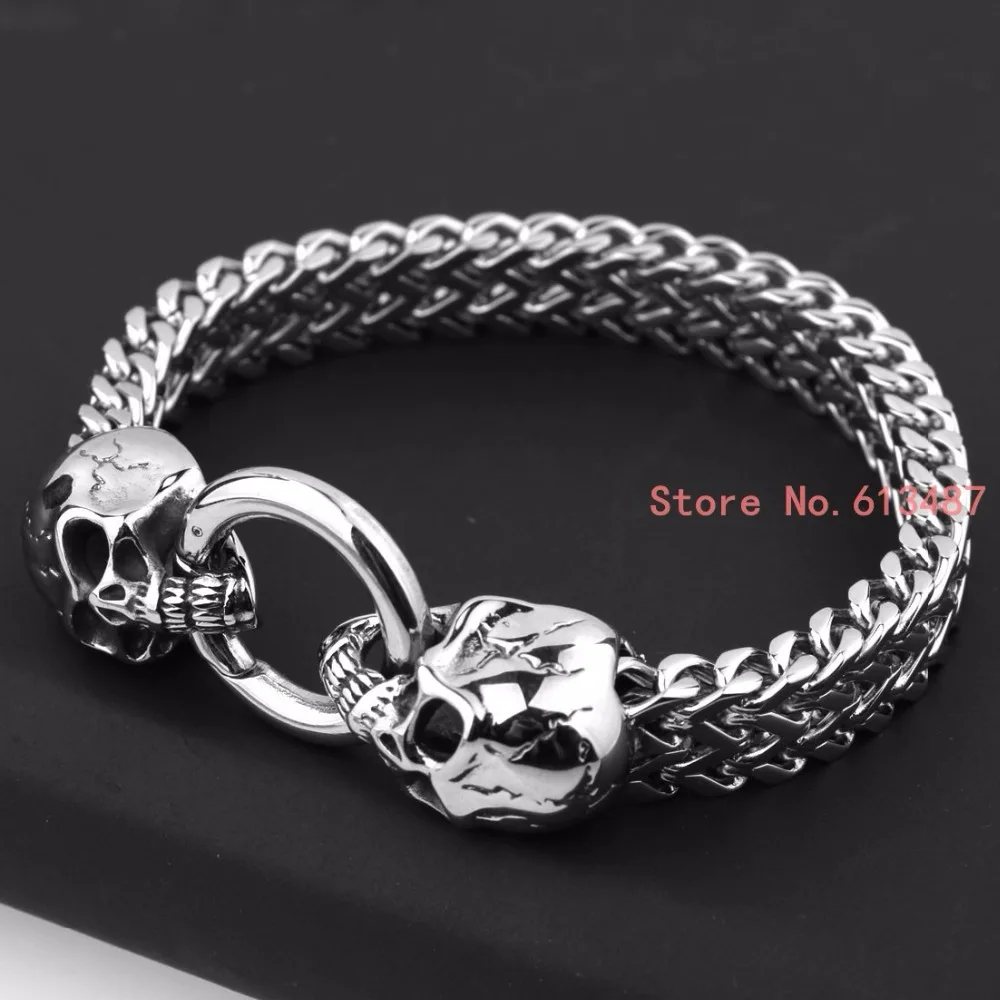 Мужской браслет из нержавеющей стали Серебристый в стиле панк с черепом ширина 12