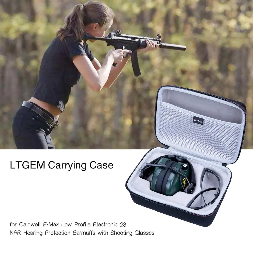 

LTGEM EVA Carrying Hard Case for Caldwell E-Max Low Profile Electronic 23 NRR Hearing Protection Earmuffs With Shooting Glasses