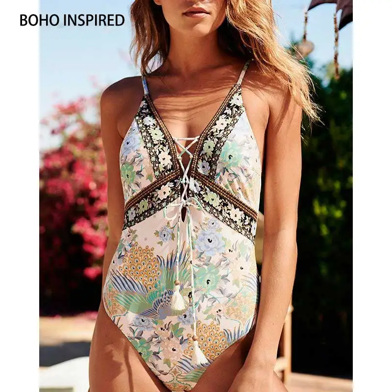 Богемный Вдохновленный ремень Женское боди с вырезом на спине принт летние