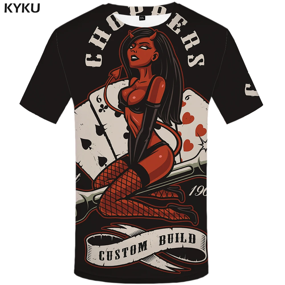 

KYKU Card T Shirt Men Black Beauty T-shirt Funny Hip Hop Tee Gothic 3d Printed Tshirt Streetwear Punk Rock Mens Clothing Tops