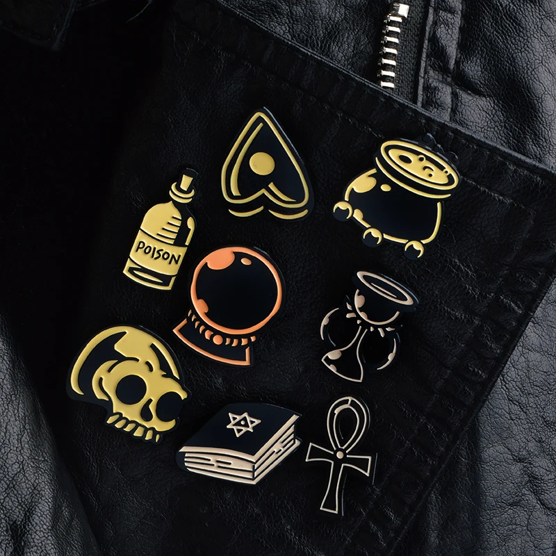 

Witches Enamel Pins Crystal Ball Candle Potion Ghost Witch Wizard Badges Black/MinimalDark Lapel pins Wicca and Pagan Witchcraft
