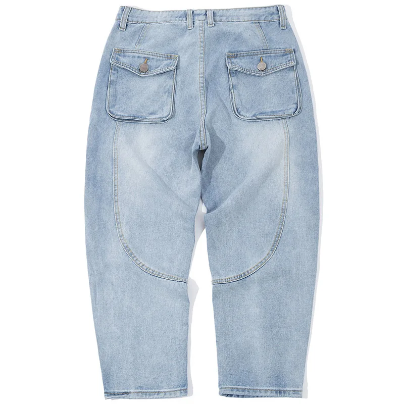 Fashion Denim Button Jeans Men Blue Cargo Sportswear Destroyed Frayed Hole Classic Harem Pants Korea Preppy Style Trousers ZFK21 | Мужская