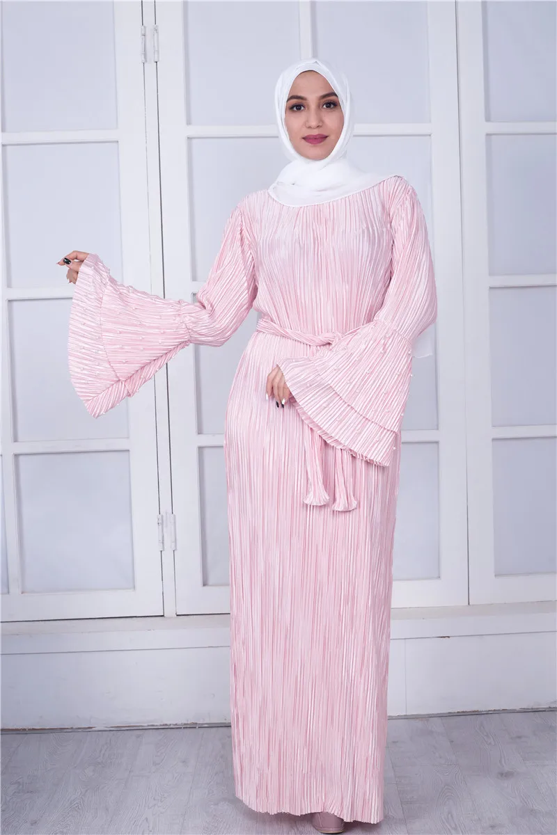Женская мусульманская одежда Abayas розовое Фиолетовое Платье макси с