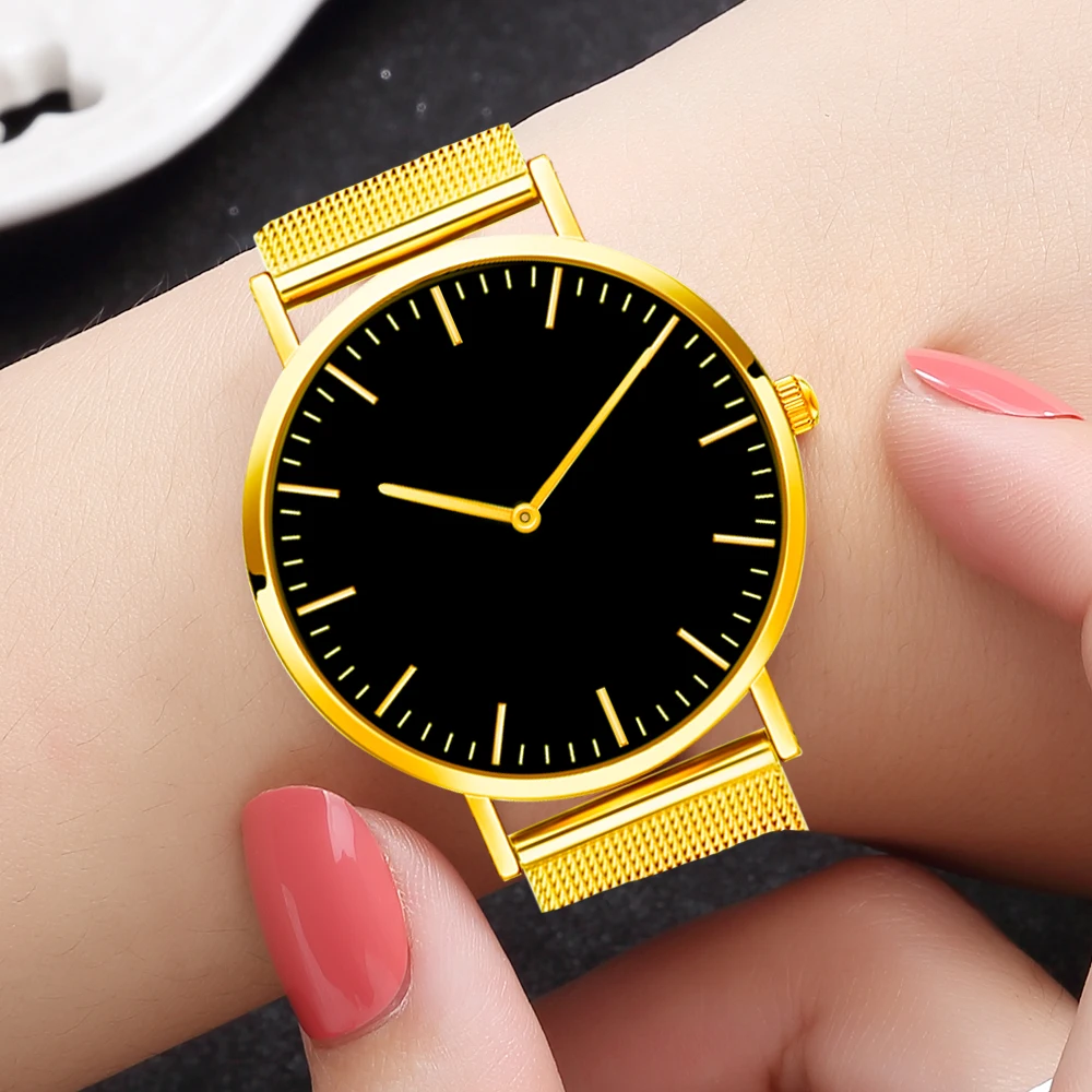 Женские черные часы модные reloj mujer с сетчатым ремешком кварцевые часы из нержавеющей стали relogio feminino повседневные часы под платье