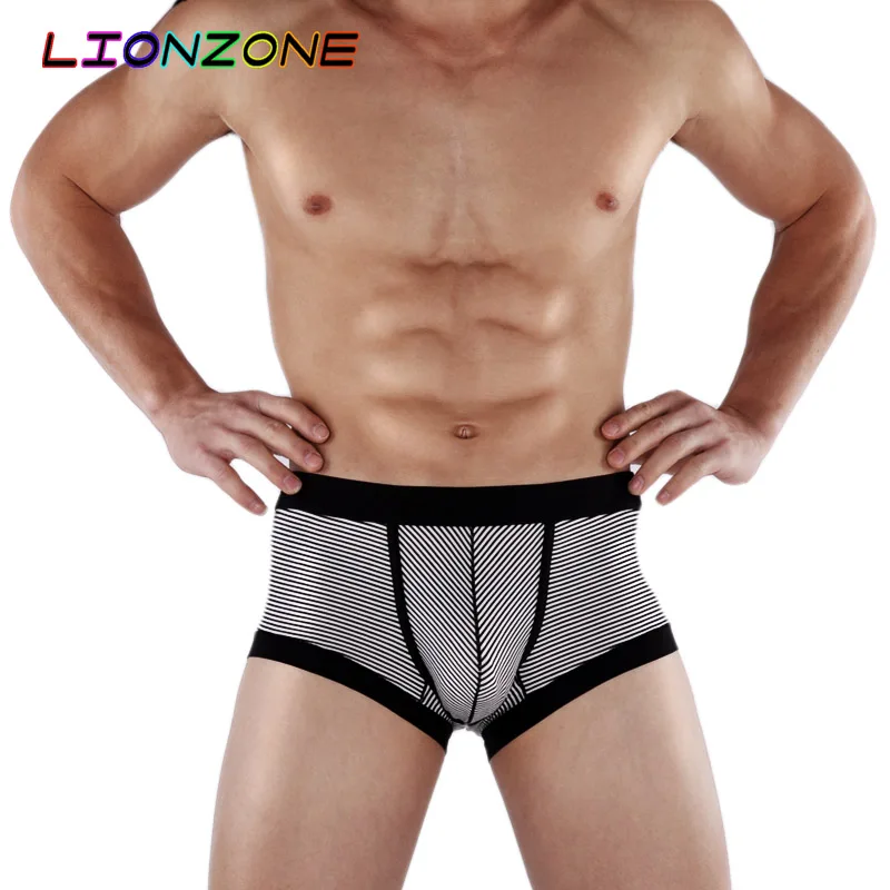 LIONZONE, мужское нижнее белье, боксеры в полоску, шорты, бамбуковое нижнее белье, модное Cueca, боксеры Masculina, Новое поступление