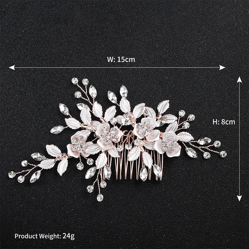 3pcs/Set Wedding Bridal Hair Accessories Rose Flower Crystal Comb And Hairpins Metal Leaves Clip Tiara Bride Costume | Украшения и