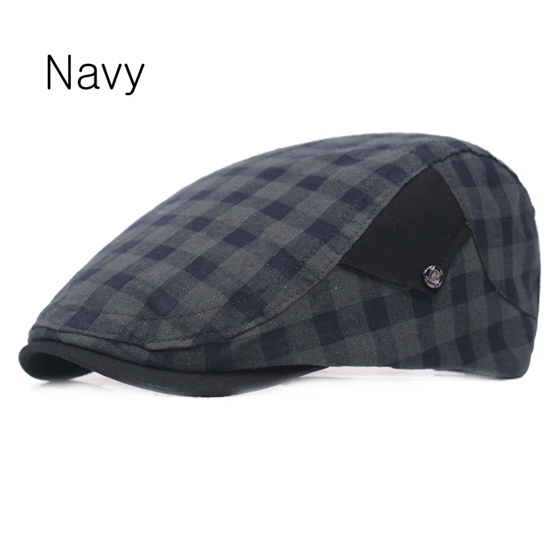 Navy Летние береты, кепки для мужчин и женщин, хлопковые козырьки, шляпа от солнца, уличные мужские плоские шапки, регулируемые клетчатые береты для взрослых, Casquette Boina, шапки - Цвет: Navy