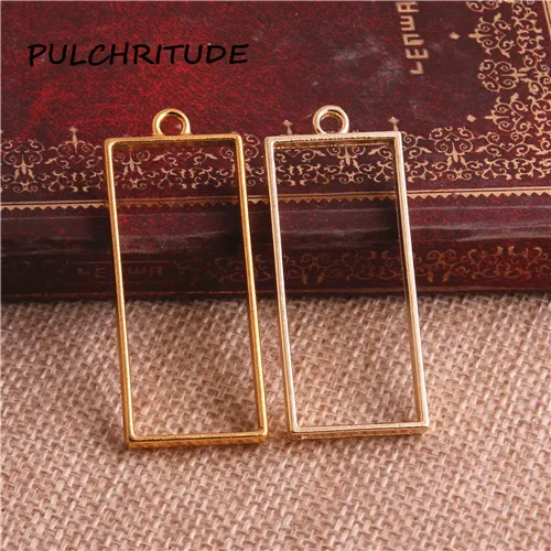golden PULCHRITUDE 15 шт./лот 20*49 мм цинковый сплав Прямоугольник полые Шарм Золотой лоток ободок кулон Diy ювелирные изделия ручной работы ремесло c2163 - Окраска металла: golden