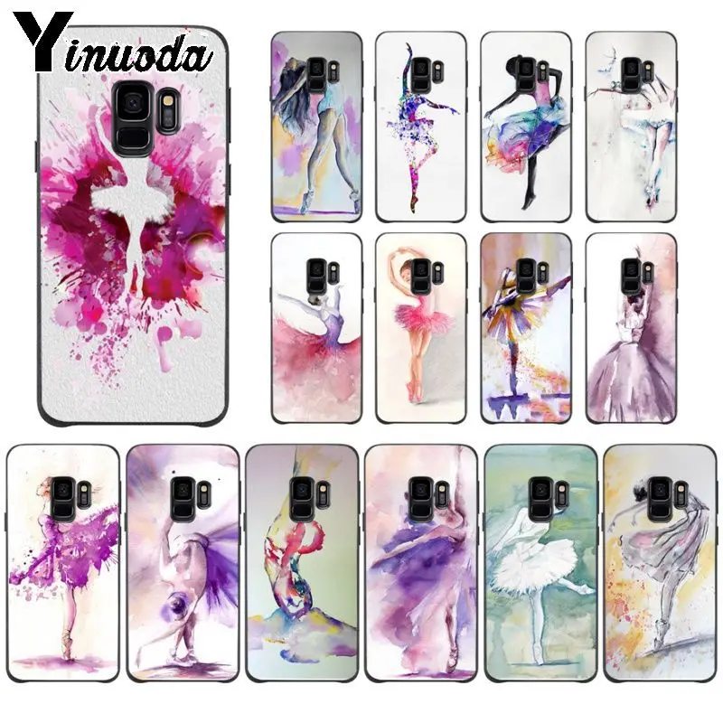 Yinuoda watercolor painting ballet girls Soft Silicone Black Phone Case For Samsung Galaxy s9 s8plus note8 note9 s7 Mobile Cases | Мобильные