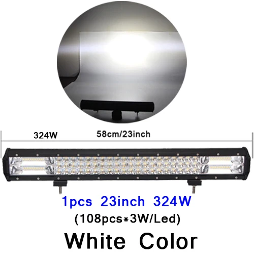 23 inch 324W white 7D 216 Вт 252 Вт 288 Вт 324 Вт 360 Вт светодиодный рабочий светильник для трактора, лодки, внедорожника, 4WD 4x4, грузовик, 12 В, светильник, Янтарный Белый - Цвет: 23 inch 324W white